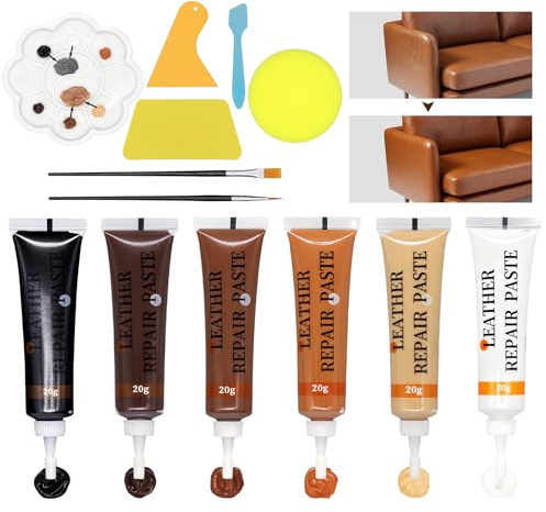 Leder Reparatur Set 6 Farben, Flüssigleder Braun Mixbar Leather Repair Kit | Kunstleder Reparaturset für Kratzer, Verfärbungen und Löcher auf Ledersofas, Autositzen, Schuhen, Geldbörsen, Kunstleder