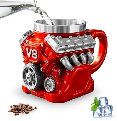 DVDVBOOM V8 Engine Mug, 2026 New 3D Retro Engine Coffee Mugs with Stainless Steel Double Wall Insulation, Gift for Car Lovers, Mechanics, Car Enthusiast, Valentine's Day Birthday Gifts