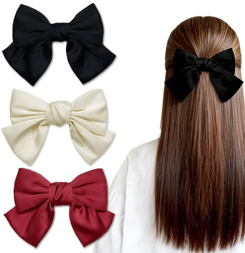 ZUWIJEQ 3 PCS lazos para el pelo lazo rojo pelo Vintage Gran Lazo De Raso Pasador De Pelo Rojo Bowknot Pinzas Para El Cabello Pinzas Para Cabello De Seda Ribbion Arco Accesorios Cabello Mujeres Tocado