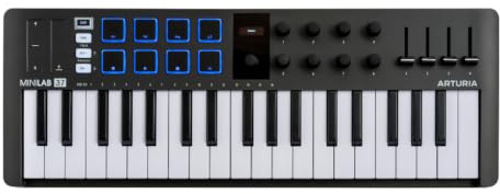 Arturia MiniLab 37 USB-MIDI-Controller mit 37 Tasten | 37 schlanke Tasten, Pads, Encoder, Fader, DAW-Integration, USB-C, Software-Paket, Arpeggiator