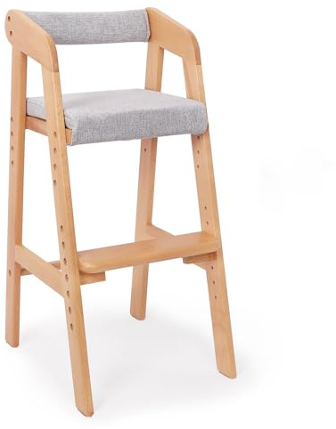 Mitwachsender Kinderstuhl aus Holz, ergonomisch höhenverstellbar mit Kissen | Massives Buchenholz, höhenverstellbar, ergonomischer Sitz, bis 12 Jahre, EN 17191:2021 geprüft, für Essen, Lernen und Basteln