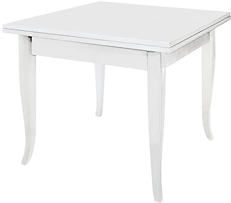 KONTE.DESIGN Tavolo SANTA CROCE allungabile in legno, apertura a Libro, Bianco, 90x90x76 cm