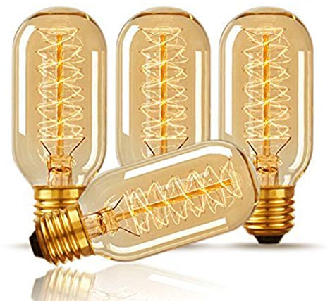 CTKcom T45 25 Watt Vintage Antique Light Bulbs E26 Base(4 Pack)- Antique Dimmable Bulb Spiral Tungsten Equivalent Warm Yellow Lamps for Home Light Fixtures Decorative 110V-130V