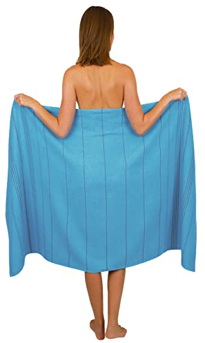 Betz Drap de Bain XXL Lines Grande Serviette de Plage ou à Sauna 100% Coton 90x180 cm Aqua