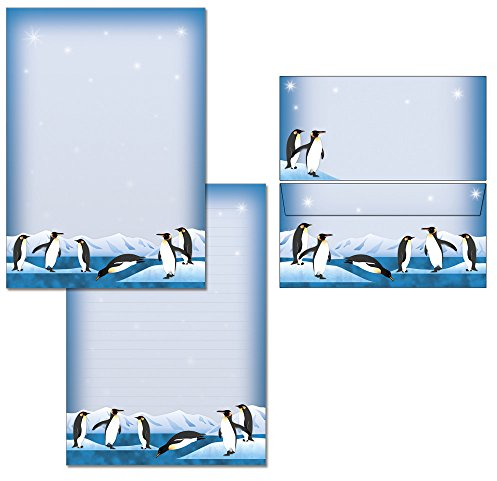 nette Pinguine Briefblock-Mappe - 1 Schreibblock DIN A4 + 20 Briefumschläge DIN lang