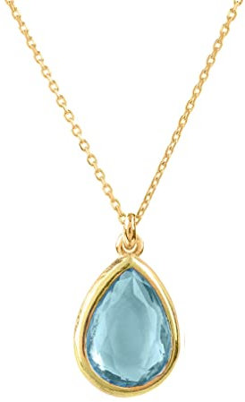 LATELITA Pisa Mini Teardrop Necklace with Blue Topaz Gemstone (40-45cm) - 925 Sterling Silver Dipped in 22ct Gold