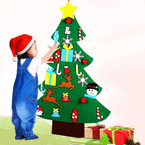 Albero di Natale per Bambini in feltro da Parete con 26 Addobbi Natalizi Applicabili Altezza 125 cm Colore Verde