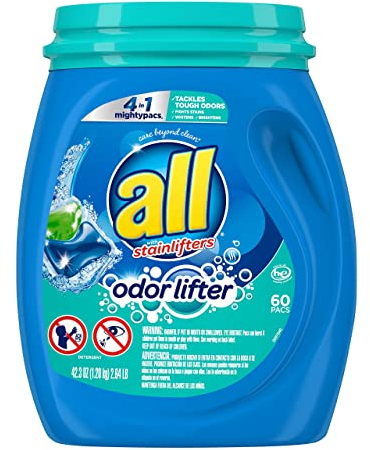 All Mighty Pacs Laundry Detergent 4 in 1 with Odor Lifter, Tub, 60 Count