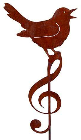 Wunderschöner & Hochwertiger Gartenstecker - Tier Figur Rost Stecker/Tierfigur Große Auswahl Edelrost Gartenfigur Metall Gartendeko (Amsel auf Notenschlüssel - Länge 50cm)