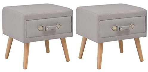 vidaXL 2X Nachttisch mit 1 Schublade Nachtschrank Nachtkonsole Nachtkommode Schlafzimmer Kommode Schrank Beistelltisch Grau Stoff 40x35x40cm