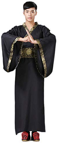 Black Sugar Kimono Japonais Chinois Traditionnel Homme Samouraï Déguisement Noir Dorée Cosplay Tunique Longue S(36) M(38) L(40) XL(42) XXL(44) 3XL(46)