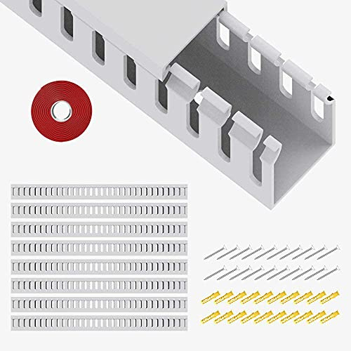 Open Slot Wiring Raceway Cable Duct, 123in Cable Management Channel Cord Track,Desk Wire Channel, Under Desk Cable Management to Hide Cables, Wires for Computers (White, 1.18 Hx1.57W, 15.4''L(8 Pc))