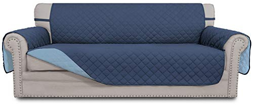 Easy-Going 4-Sitzer-Sofa-Schonbezug, wendbar, wasserabweisend, Couchbezug mit Schaumstoffstäbchen, elastische Bänder, Möbelschutz für Haustiere, Kinder, Hunde, Katzen (XXL, Dunkelblau/Hellblau)