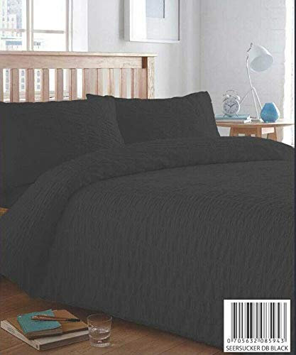 Value Comfort Home Luxury SEERSUCKER STRIPE Cotton Rich Duvet Cover & Pillowcase/s Bedding Bed Linen Set Double Black
