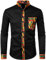 PARKLEES Men's African Dashiki Tribal Graphic Patchwork Long Sleeve Printed Grandad Collar Shirt PZZCL46 Black M
