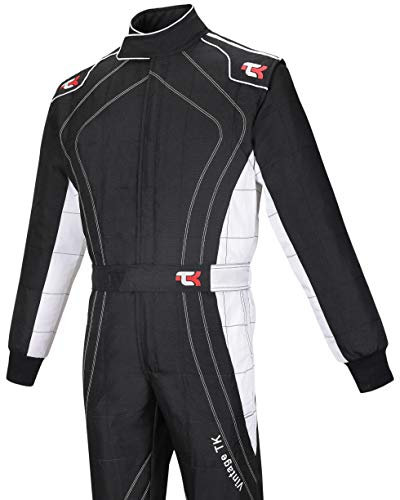 TK Kart-Anzug für Erwachsene, einteiliger Cordura-Kart-Anzug (Schwarz & Weiß, XXL)