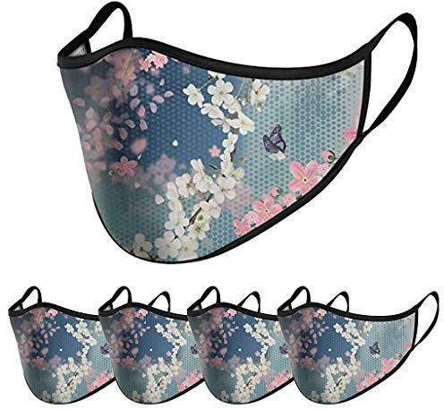 Lulupi 5 Stück Mundschutz Multifunktionstuch 3D Motorrad Winddicht Maske Halloween Waschbar Atmungsaktiv Stoffmaske Baumwolle Mund-Nasen Bedeckung Totenkopf Blumen Halstuch Schals für Herren Damen