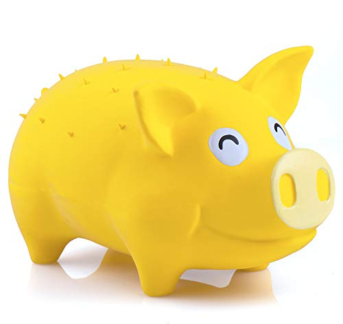 Chiwava 7.4 Zoll Latex Quietsch Hundespielzeug für große Hunde lustige Schweine Kau und Quietschend Spielzeug interaktives Spiel Farbe Gelb