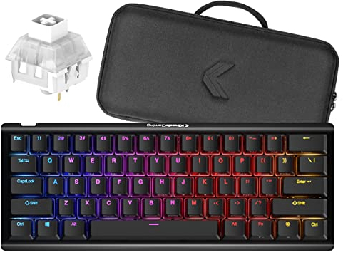KINESIS Gaming TKO Mechanical Keyboard | Clicky White Switches | 60% Layout | Split Spacebar | Hotswap | PBT Keycaps | Aluminum Body | SF Shock Limited Edition Travel Case