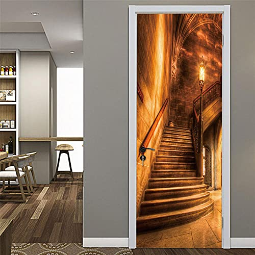 Türtapete Selbstklebend 95X210 Gelbe Treppe Türtapete Selbstklebend Türposter,Fototapete Selbstklebend 3D Pvc Türaufkleber Diy Türbild,Türfolie Poster Tapete