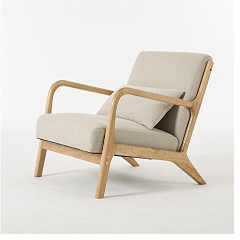 DUNAKE Armlehnensessel,Polsterstuhl,Polstersessel Loungesessel,Modern Wohnzimmer Sessel,Massivholzbeine,nordischer Sessel,Zuhause,Schlafzimmer,Balkon,Garten,praktisch und modisch (Color : Beige)