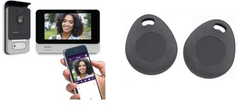 Philips - Visiophone - WelcomEye Connect 2, Visiophone connecté au Smartphone, Contrôle d'accès RFID, Fonction Message d'absence Visiteurs & 531011 Badge RFID supplémentaire Gris 2 pièces