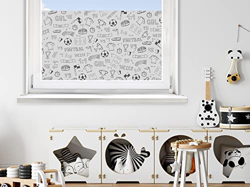 GRAZDesign Sichtschutzfolie Kinder Fussball Motiv, Glasdekorfolie für Fenster und Glasflächen, Fußball Sport, Blickschutz für Kinderzimmer Spielzimmer Kita, Fensterfolie / 100x57cm