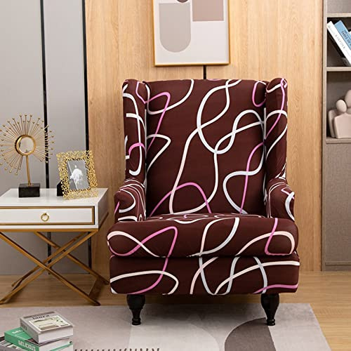 GUYIRT Printed Wingback Armchair Cover Stretch Patterned Wing Chair Slipcover with Cushion Cover Washable Spandex Polyester Sofa Cover -3-