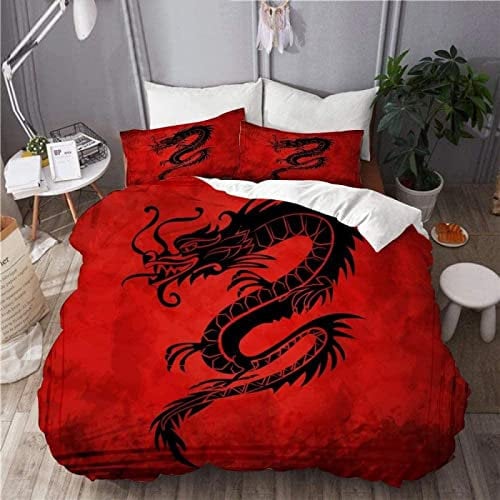 LUYAPOND Housse de Couette 220x240 Dragon Chinois, Parure de Lit 3 Pièces avec Hypoallergénique Housse de Couette et 2 Taies d'oreiller 65x65 cm pour Ado Adulte