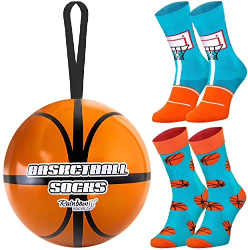 Rainbow Socks – Basketball Sock in Box - Basketballsocken – Damen Herren Novelty Basketball Geshenk Socken - 2 Paar – Größen 41-46