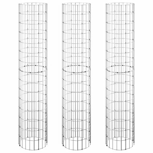 Festnight Gabionen Hochbeet 3er Set Rund Steinkorb Gabionenkorb Steingabionen Gabionen-Wand Mauer Drahtkorb Verzinkter Stahl Ø30x150 cm