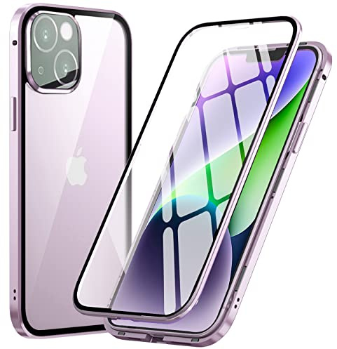 MIMGOAL Hülle für iPhone 14 Plus 360 Grad Magnetisch Transparent Violett