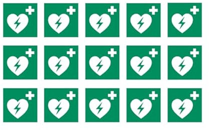 15 Aufkleber Defibrillator - ø 9,8 cm - UV- und witterungsbeständig - ISO 7010 - nachhaltig - Gebotszeichen Gebotsschild Schild (9,8, Defibrillator)