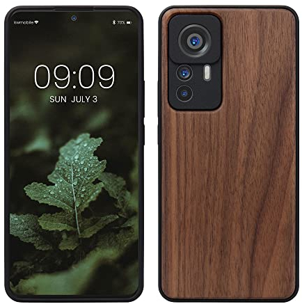 kwmobile Hülle kompatibel mit Xiaomi 12T / 12T Pro Hülle - Holz Case - stoßfestes Handy Cover - TPU Handyhülle in Dunkelbraun