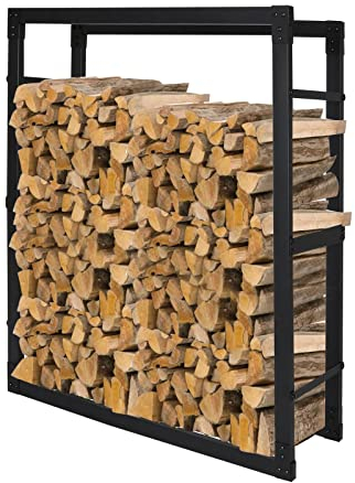 Ikodm Estantería para leña de chimenea interior y exterior, de metal, 80 x 25 x 100 cm, ayuda para apilar madera para chimenea y horno, soporte de madera para leña exterior, color negro