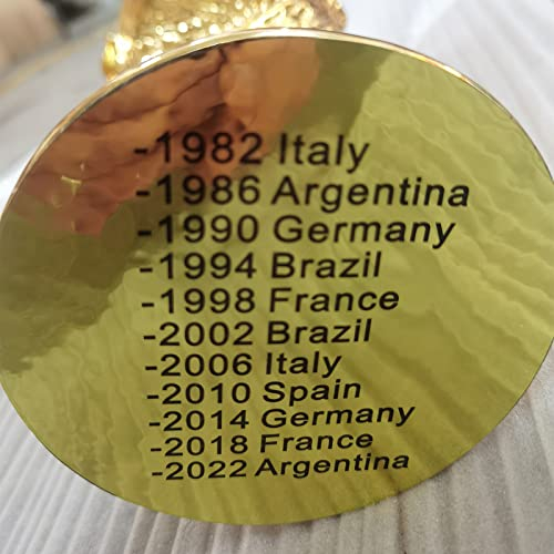 LNGODEHO Réplique du trophée de la Coupe du monde du Qatar 2022 dans une vitrine, sculpture en résine, possédez le plus grand prix du monde de football (26,9 cm)