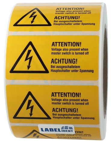 Warnaufkleber W012 - Warnung elektrische Spannung - 74 x 37 mm - 1.000 selbstklebende Warnzeichen 1 Rolle(n), Polyethylen