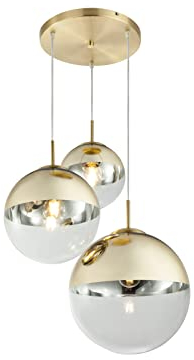 meineWunschleuchte Ausgefallene Pendelleuchte 3-flammig mit Glaskugeln in Gold & Klarglas