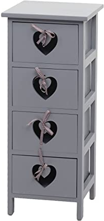 Mendler Kommode Forli, Schubladenkommode Schrank, 4 Schubladen mit Herzen 70x29x25cm, Shabby-Look, Vintage - grau-blau