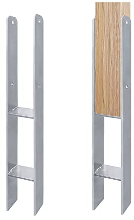 YRHome 4 Stück H-Pfostenträger feuerverzinkt H-anker Feuerverzinkt 81mm H-anker Feuerverzinkt, Materialstärke 5mm, Gesamthöhe 600 mm Zaunpfosten für Carports Gartenzäunen (4 Stück 81mm)