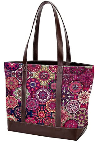 TBOUOBT Damen Große Größe Leinwand Umhängetasche Hobo Umhängetasche Handtasche Casual Tote,Blumen Mandala Retro Stil