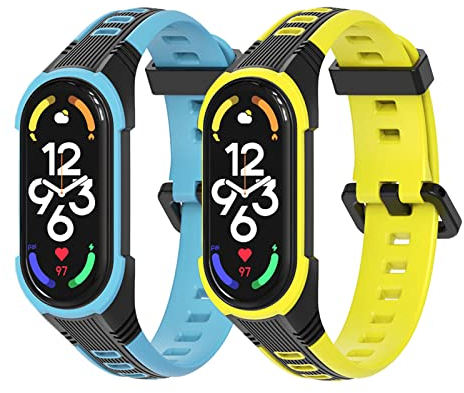 AidorMax 2 Stück Armband für Xiaomi Mi Band 7/6/5, Atmungsaktives und rutschfestes Silikonarmband, Sportliches Uhrenarmbänder für Outdoor-Aktivitäten, Ersatzbänder für Amazfit Band 5