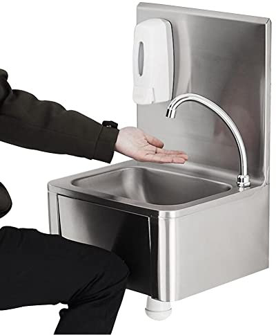 Lavatoio al Ginocchio per Montaggio A Parete, Lavello Singolo della Ciotola Acciaio Inossidabile per Il Lavaggio Lavamani Commerciali con Rubinetto Ristoranti Cucina Cantine Sanitarie (Colore : Silve