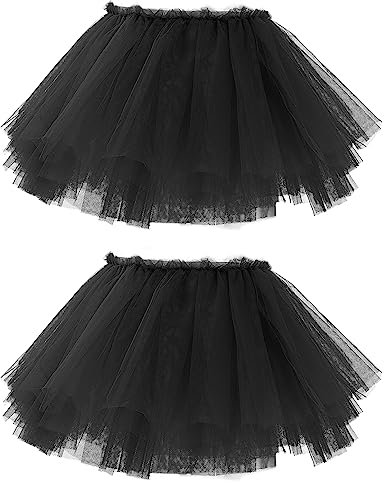 Bezioner 2 PCS Tüllrock Damen,Tütü Rock Damen 5 Lagig Festival Outfit Frauen Party Halloween Kostüme Ballettkleidung Tanzrock Schwarz