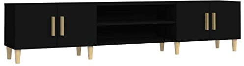 vidaXL Meuble TV, Armoire de Télévision avec 4 Compartiments et 4 Portes, Meuble Télé Salon Salle de Séjour, Moderne, Noir Bois d'Ingénierie