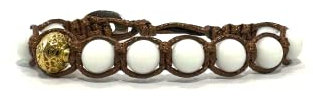 Samsara Kinder Tibetisches Buddhistisches Armband für Jungen/Mädchen - Shamballa mit Echten Natursteinen, Handgefertigt (WEIßE ACHAT)