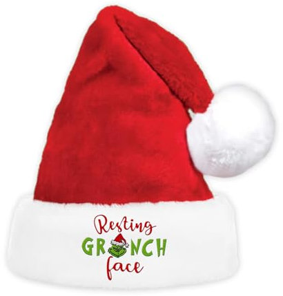 IDEAPRON Lustige Weihnachtsmütze, Merry Grinchmas Weihnachtsmannmütze, Neuheit Urlaubsmütze für Weihnachtsfeierbedarf, Samt, Winter-Kopfbedeckung für Erwachsene Kinder Frauen Männer (Face)
