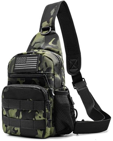 Laoyemen Taktische Schultertasche mit Flaggenaufnäher – Militärrucksack zum Wandern, Jagen, Angeln – Crossbody-Taschen für Herren, Camouflage, Einheitsgröße, Militär