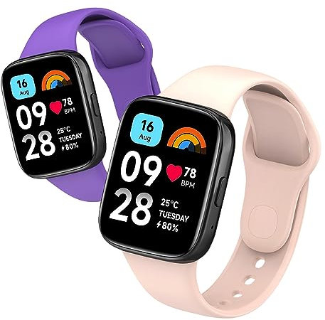 LanQii 2 Pezzi Silicone Cinturino Compatibile con Xiaomi Redmi Watch 3 Active, Morbido Traspirante Sportivo Cinturini di Ricambio Donna Uomo per Xiaomi Redmi Watch 3 Active -(Rosa+Viola)
