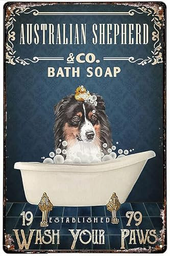 Blechschilder Australian Shepherd Australian Dog Badeseife Lustig Sprüche Schilder Retro Blechschild Für Haus Garten Café,30X40cm
